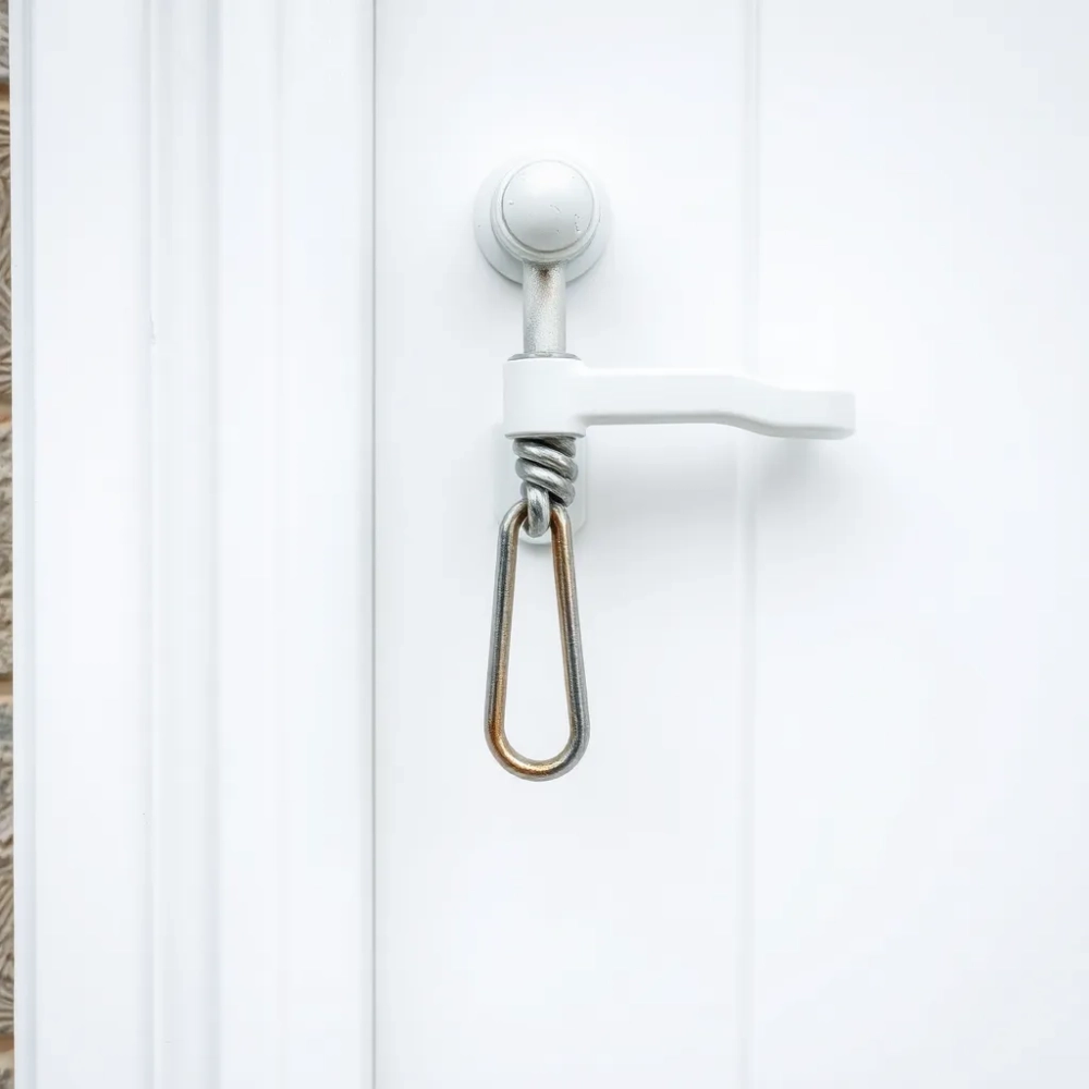 Przekręcona klamka w drzwiach balkonowych